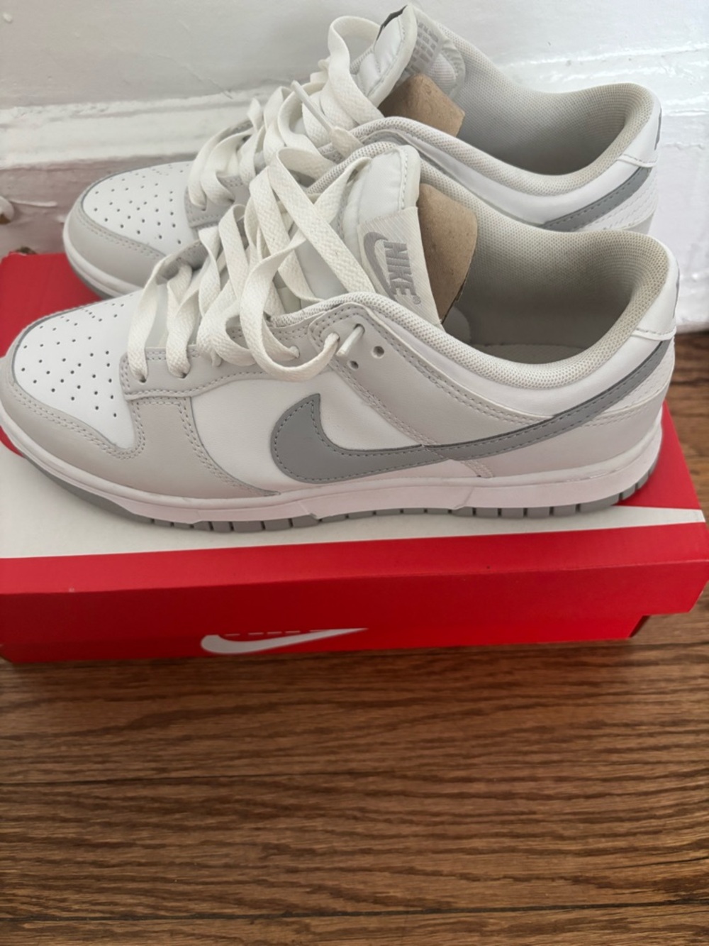 Nike Dunk Low-Top Sneakers in White and Light Gray